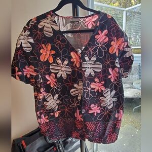 Floral Patterned Snap Up Scrub Top Health Pro